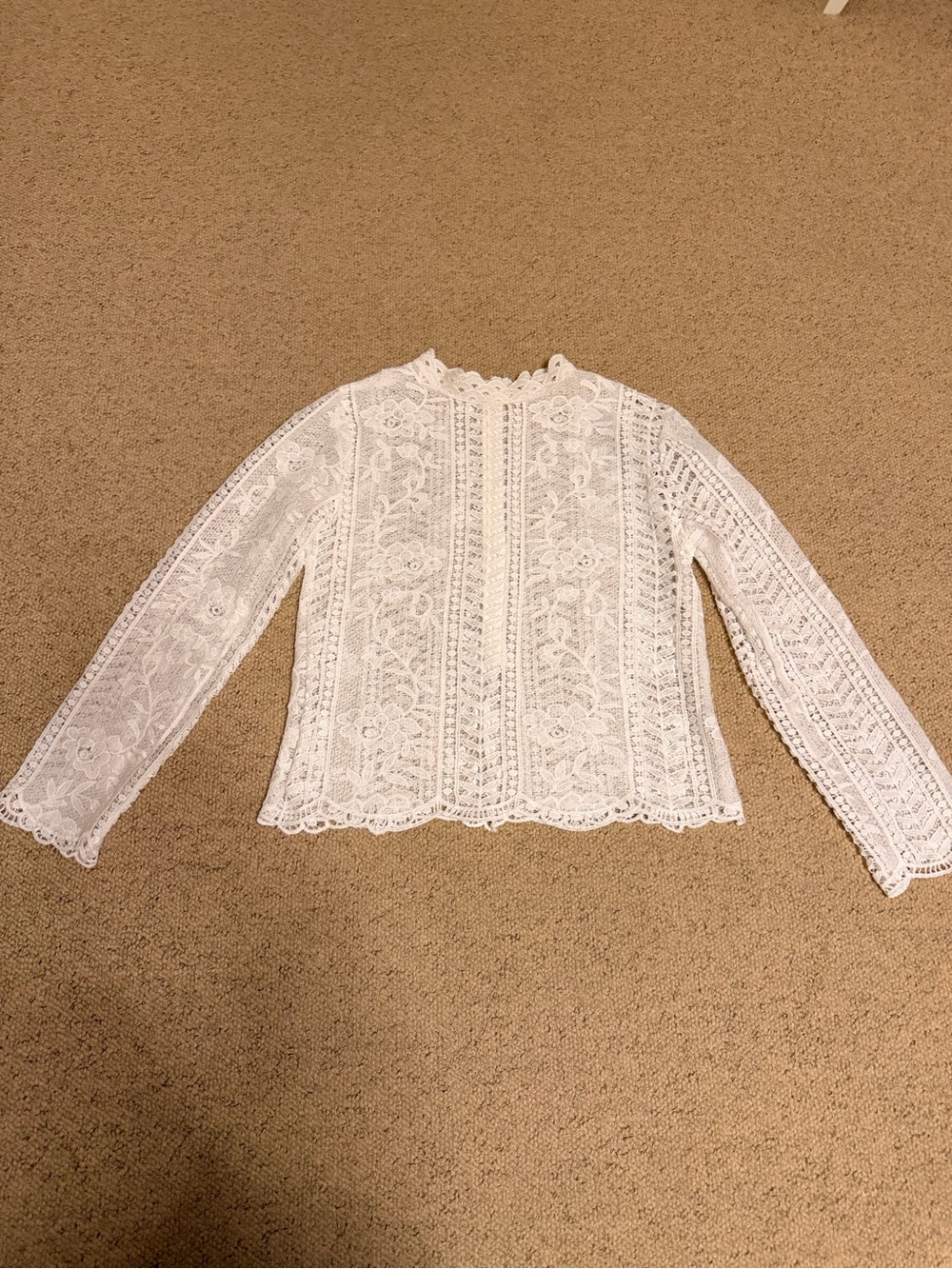 Free People White Floral Lace Long-Sleeve Top